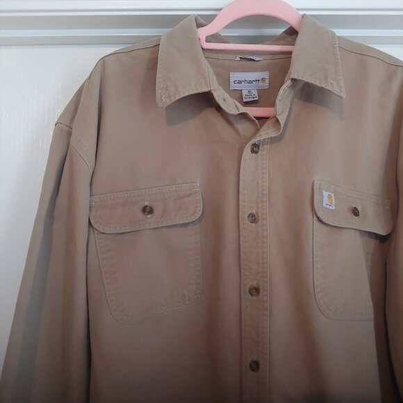 Carhartt Button Up Shirt Mens XL Rugged Flex Original Fit Tan Khaki Pocket - Picture 3 of 12